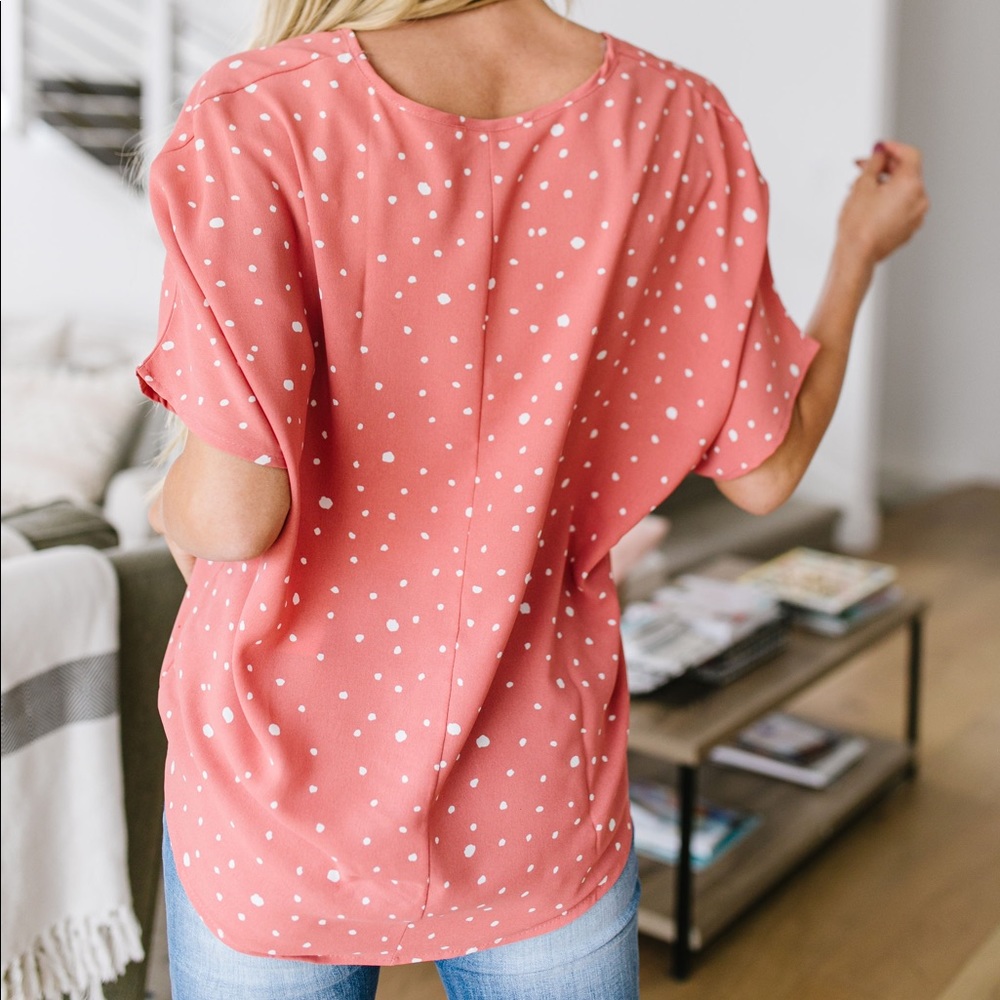 On The Dot Blouse In Coral - Picture 2 of 8